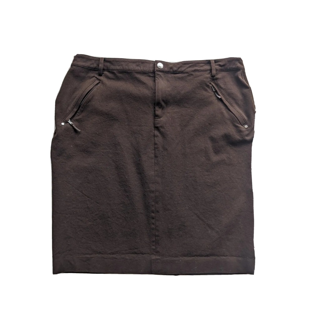 RALPH LAUREN Skirt Stretch 2 Ffont Slash Zip Pockets Womens Sz 16 Brown